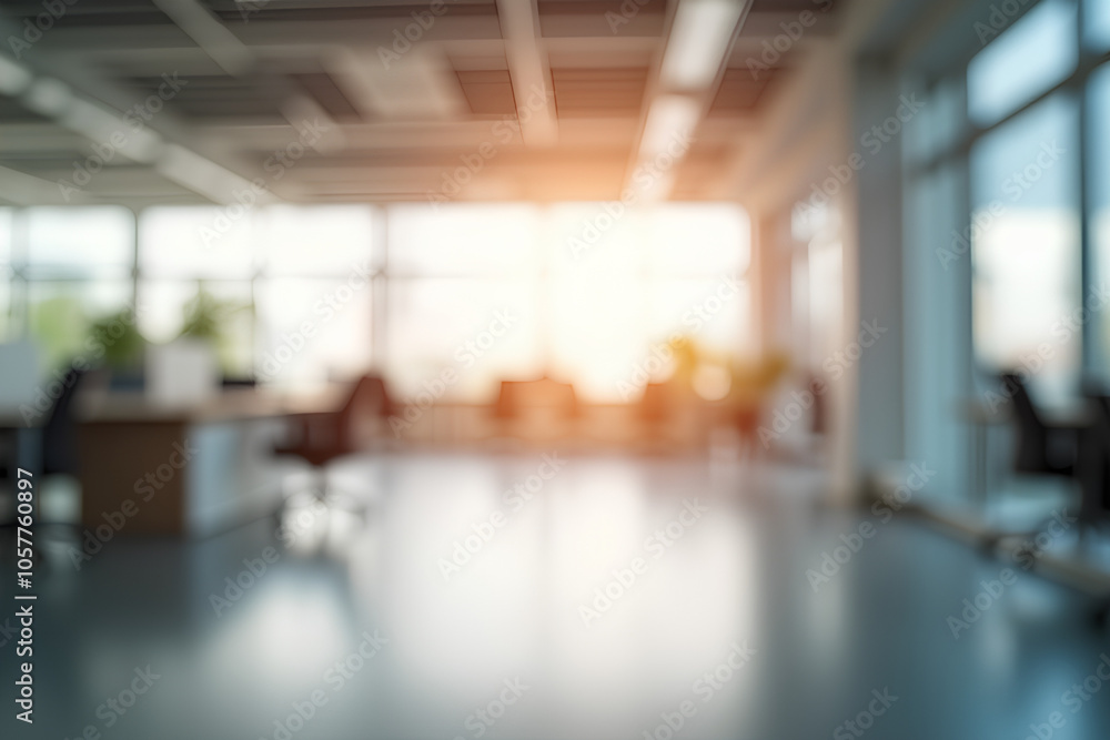 Blurred empty open space office. Abstract light bokeh at office interior background for design. Blurred empty open space office. Abstract light bokeh at office interior background for design.