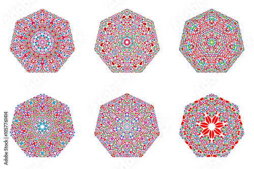 Ornate flower heptagon polygon collection - geometric  geometrical ornamental vector elements