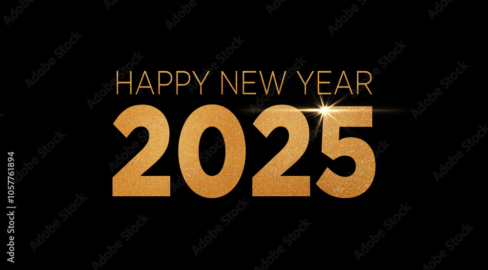 Happy New Year 2025 golden text on black background, greeting card. Luxury 2025 year Happy New Year 2025 golden text on black background, greeting card. Luxury 2025 year