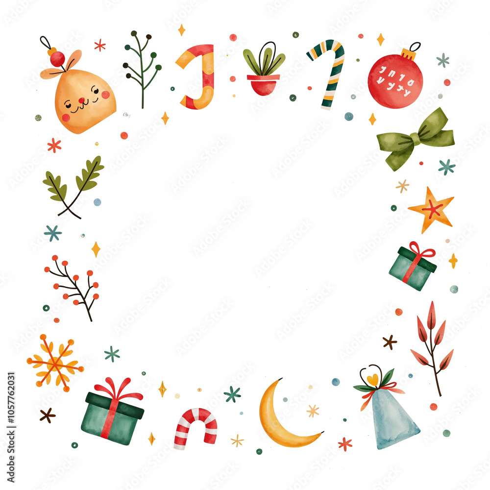Christmas square frame with Christmas Objects, Christmas Elements Christmas square frame with Christmas Objects, Christmas Elements
