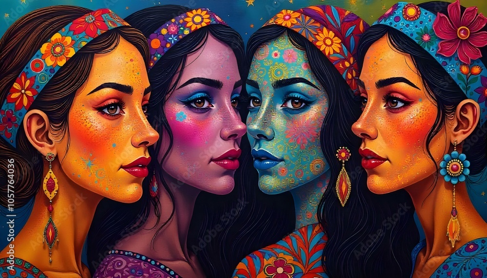 Diversity represented by multicolored women Diversity represented by multicolored women