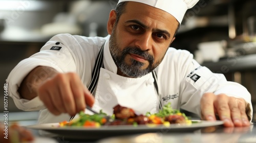 The chef is preparing the food, plating it beautifully, emphasizing the importance of visual appeal in delicious food.