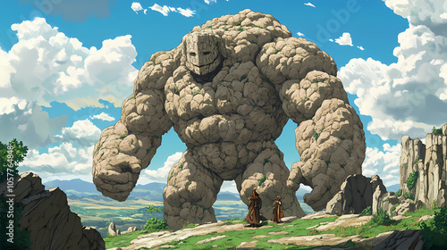 Giant rock, mystical guardian golems waiting eternally ,fantasy scenery. digital artwork. fantasy illustration. Earth Elemental Golem. Illustration