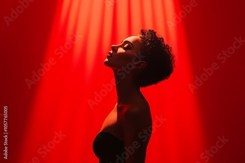 Silhouette with radiant energy beams, embodying positivity; use warm palette  photo