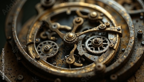 Close-up of a complex rusted watch mechanism showing time, craftsmanship and engineering in detail