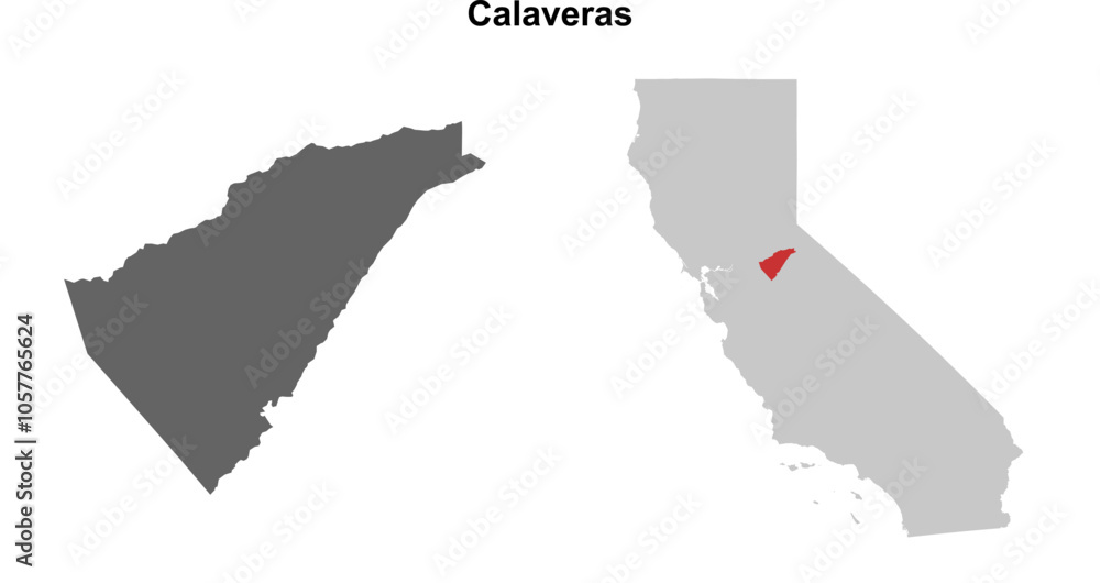 Fototapeta premium Calaveras County (California) blank outline map set