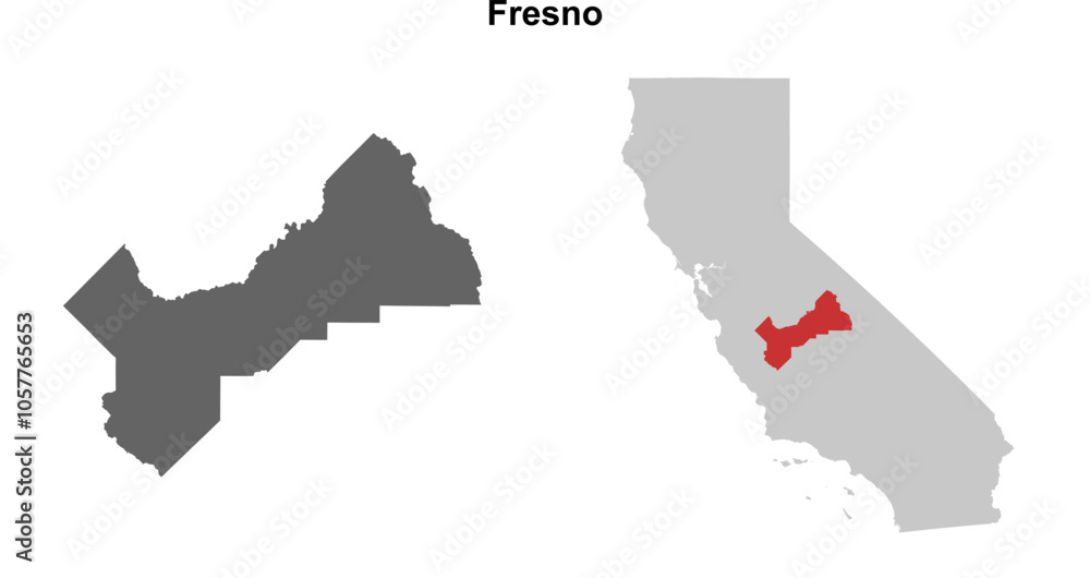 Fototapeta premium Fresno County (California) blank outline map set