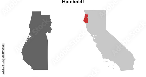 Humboldt County (California) blank outline map set photo