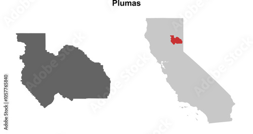 Plumas County (California) blank outline map set