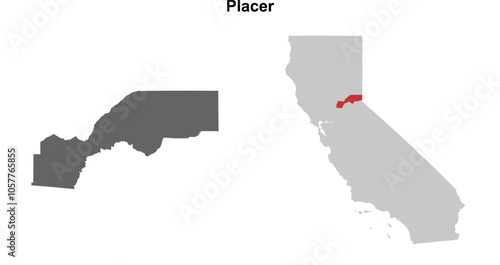 Foto Placer County (California) blank outline map set