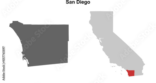 San Diego County (California) blank outline map set