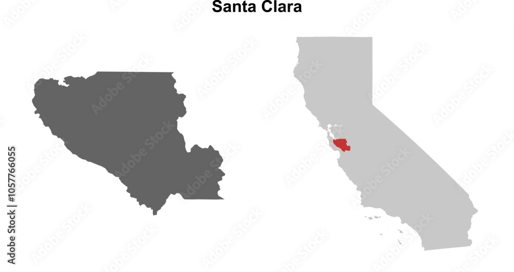 Fototapeta premium Santa Clara County (California) blank outline map set