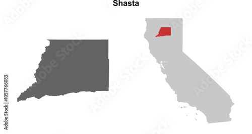Shasta County (California) blank outline map set