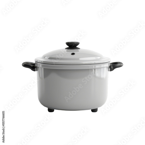 White Ceramic Rice Cooker with Lid and Handles