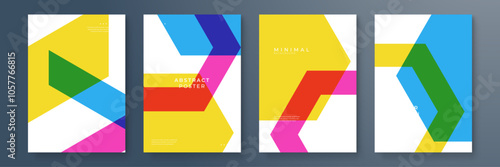 Abstract Geometric Poster Designs in Vibrant Colors. Abstract geometric posters featuring colorful shapes and modern designs. Ideal for creative projects, contemporary art displays, or trendy decor