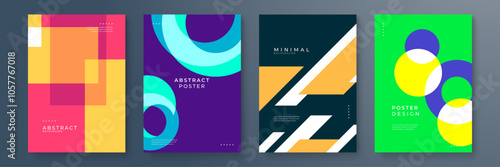 Abstract Geometric Poster Designs in Vibrant Colors. Abstract geometric posters featuring colorful shapes and modern designs. Ideal for creative projects, contemporary art displays, or trendy decor