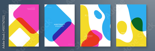 Abstract Geometric Poster Designs in Vibrant Colors. Abstract geometric posters featuring colorful shapes and modern designs. Ideal for creative projects, contemporary art displays, or trendy decor