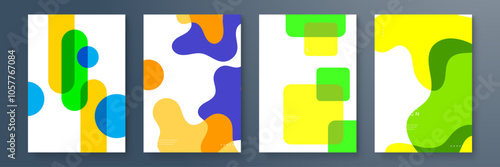 Abstract Geometric Poster Designs in Vibrant Colors. Abstract geometric posters featuring colorful shapes and modern designs. Ideal for creative projects, contemporary art displays, or trendy decor