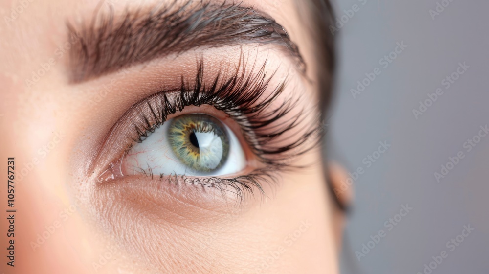 Intense close-up of woman's eyes with lush false eyelashes Intense close-up of woman's eyes with lush false eyelashes
