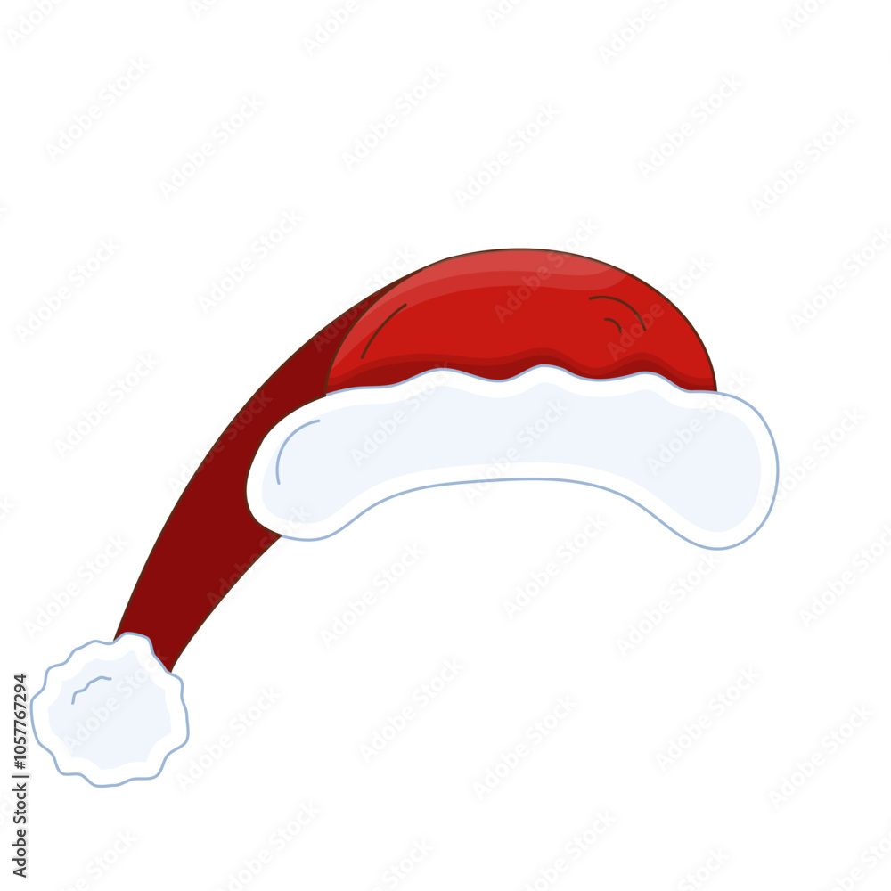 Red Santa Claus hat vector icon. Christmas Hat illustration. Headwear gnome with white fur and fluffy pompom. Design element illustration Red Santa Claus hat vector icon. Christmas Hat illustration. Headwear gnome with white fur and fluffy pompom. Design element illustration