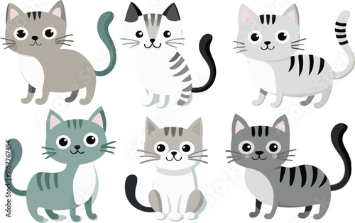 Six Adorable Cartoon Cats With Stripes