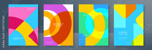Abstract Geometric Poster Designs in Vibrant Colors. Abstract geometric posters featuring colorful shapes and modern designs. Ideal for creative projects, contemporary art displays, or trendy decor