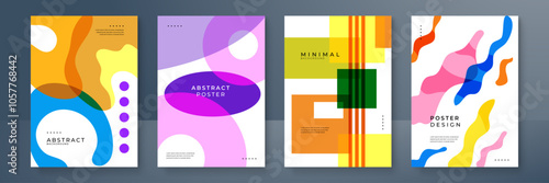 Abstract Geometric Poster Designs in Vibrant Colors. Abstract geometric posters featuring colorful shapes and modern designs. Ideal for creative projects, contemporary art displays, or trendy decor