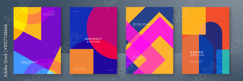 Abstract Geometric Poster Designs in Vibrant Colors. Abstract geometric posters featuring colorful shapes and modern designs. Ideal for creative projects, contemporary art displays, or trendy decor