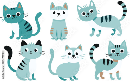 Cute Cartoon Cats in Blue and White