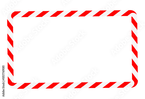 Candy cane rectangle frame. Christmas ribbon with red and white stripes. Greeting card with New Year or Christmas decorating border