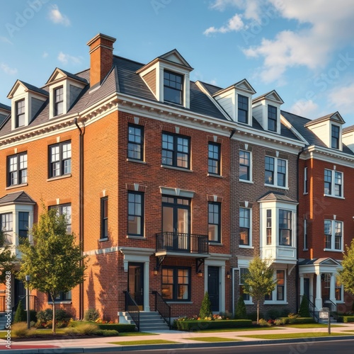 Luxury townhouses in washington dc national harbor potomac overlook with brick facade and french style mansard roof Condominium 