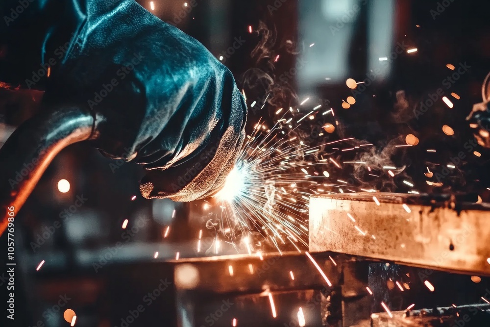 Welder in action: sparks flying as metal is crafted with precision and skill