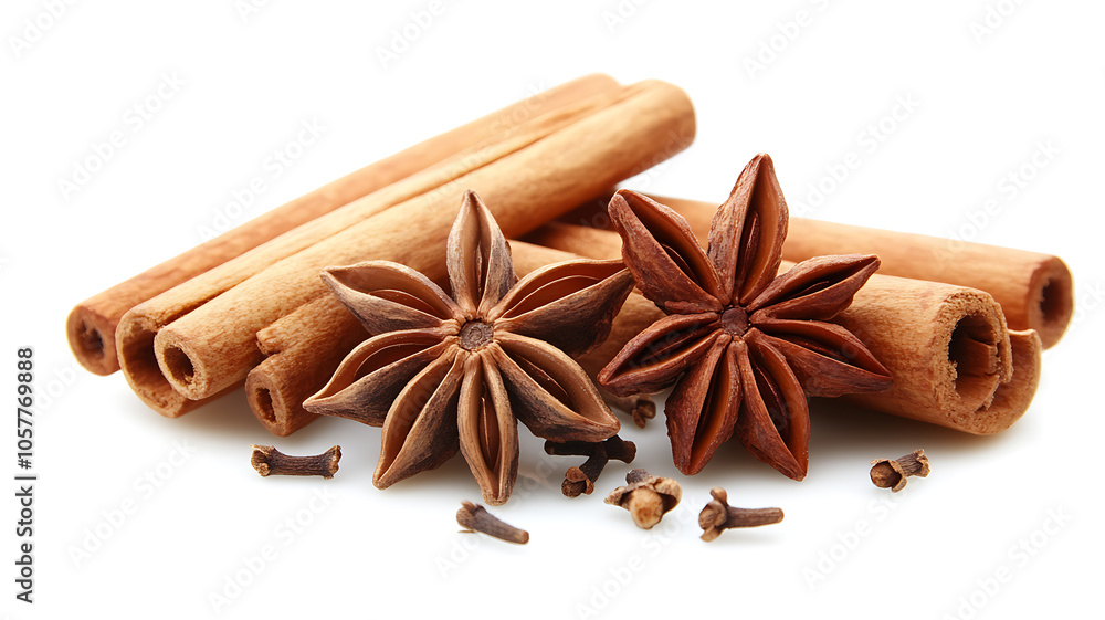 Star Anise and Cinnamon Sticks Isolated on White Background
Star Anise and Cinnamon Sticks Isolated on White Background