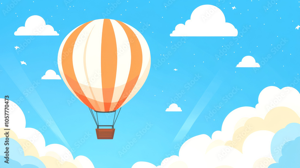 Obraz premium A hot air balloon ride against a blue sky with white clouds, perfect for a wide travel or adventure banner.