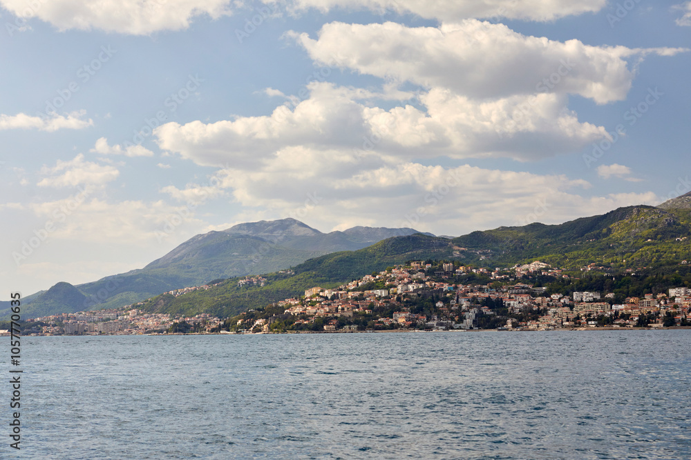 Landscape with blue sea and green mountains Landscape with blue sea and green mountains