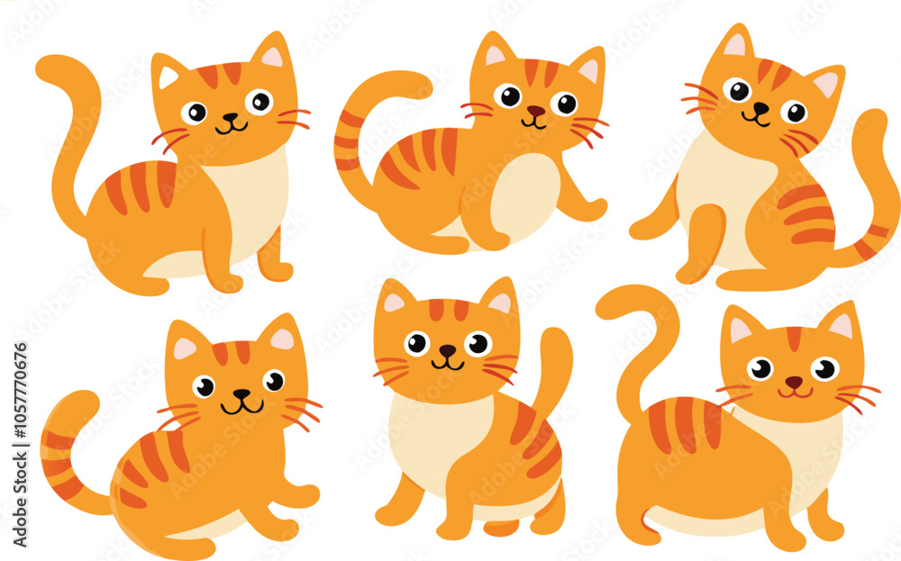 Fototapeta premium Six Adorable Orange Tabby Cats Poses