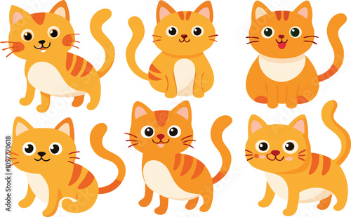 Cute Orange Tabby Cats Cartoon Set Illustration