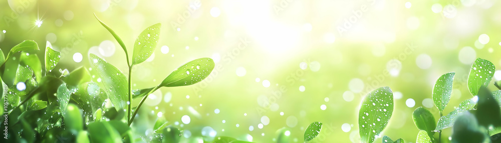 A serene image of green leaves with sunlight and droplets, evoking freshness and nature. A serene image of green leaves with sunlight and droplets, evoking freshness and nature.