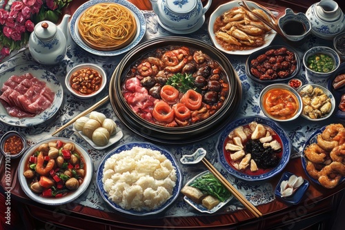 A table spread with a delicious Chinese feast.