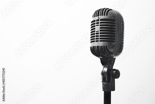 Vintage Metal Microphone Isolated on White Background 