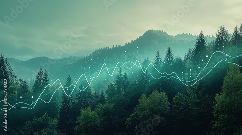 A graphical representation of a rising stock market trend line superimposed on a serene natural backdrop, Ai photo