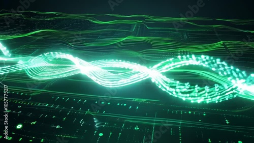 Bright energy core in green digital space with radiating particles and glowing effect. video