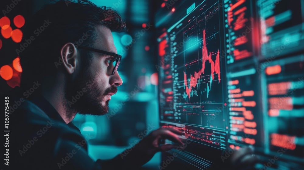 Financial Analyst Working on a Market Data Screen Financial Analyst Working on a Market Data Screen