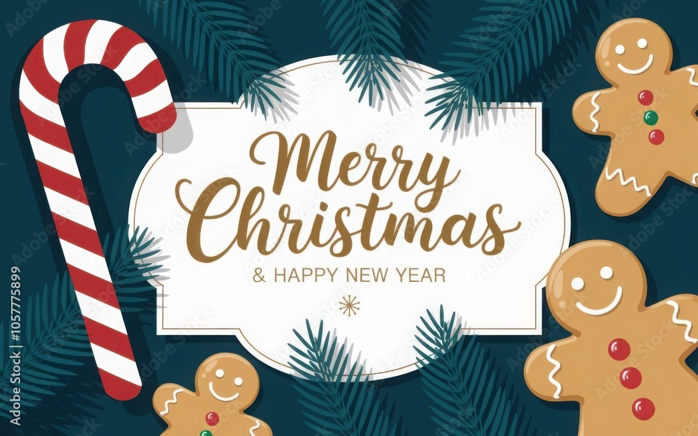 Fototapeta premium Christmas composition with fir tree branches and holiday ornamen 