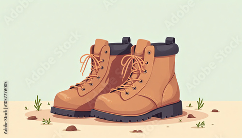 Illustration of Brown Leather Boots, Realistic Style, Earthy Tones, Outdoor Adventure photo