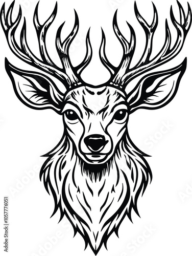 Black and White Deer Head Illustration photo