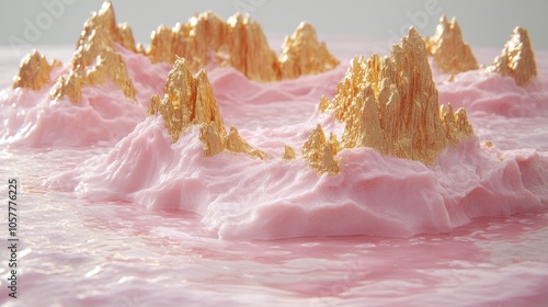 Wallpaper Mural Abstract golden peaks rising from a pink, wave-like surface. Torontodigital.ca