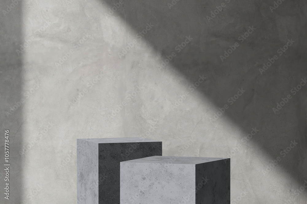 Stone product display podium with shadow nature leaves on brown background. 3D rendering Stone product display podium with shadow nature leaves on brown background. 3D rendering