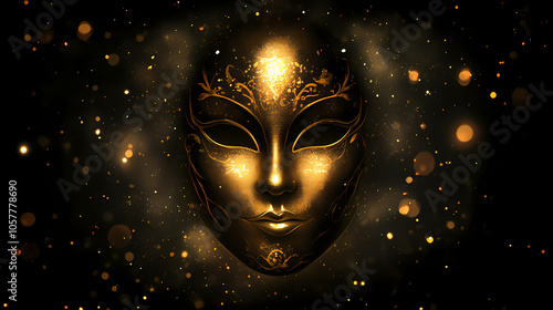 Wallpaper Mural Gold and black venetian carnival mask isolated on black bokeh light background. Venetian Masked Ball. Illustration Torontodigital.ca