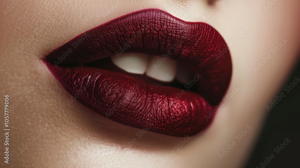 Perfectly shaped lips with deep burgundy lipstick Perfectly shaped lips with deep burgundy lipstick
